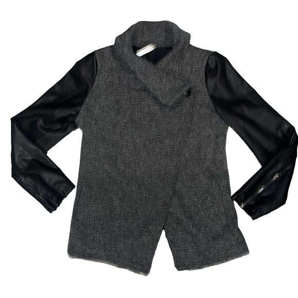 Fabletics Women's Milano Coat Large Gray Black Faux Leather Zip Sleeves Jacket - Picture 5 of 11